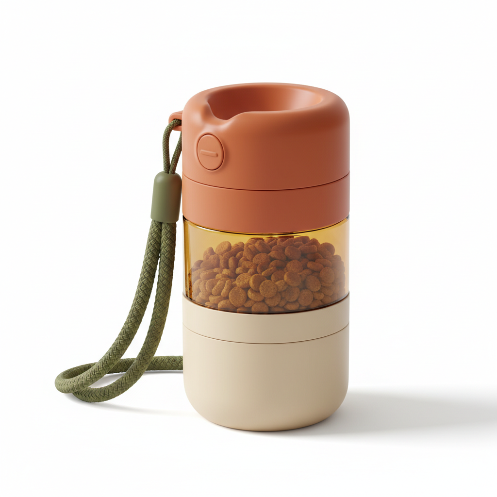2-in-1 Dog Water Bottle with Food Container & Lanyard