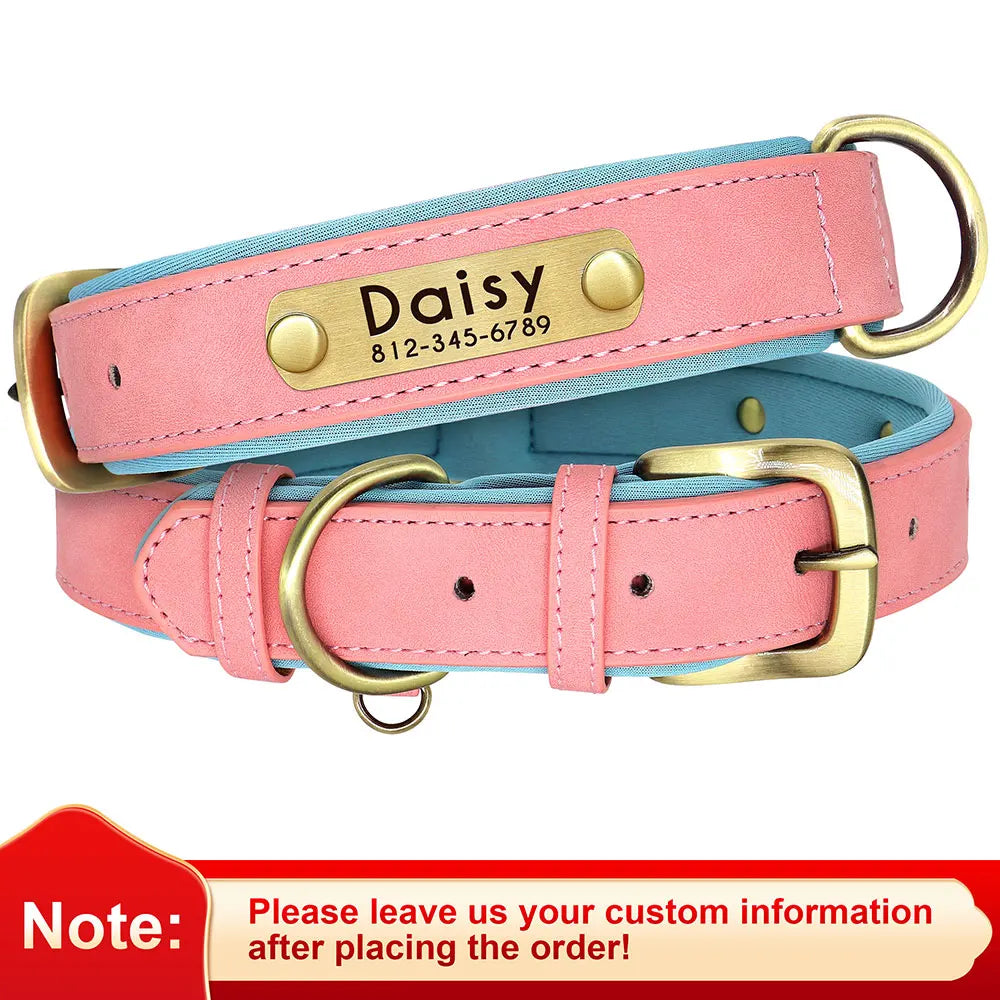 Personalised PU Leather Dog Collar — Free Name Engraving
