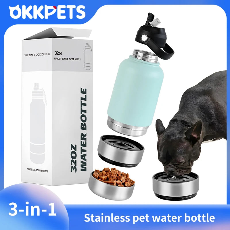 OKKPETS 3-in-1 Insulated Dog Water Bottle with Bowls