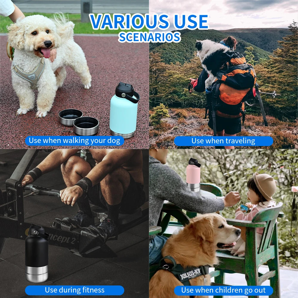 OKKPETS 3-in-1 Insulated Dog Water Bottle with Bowls