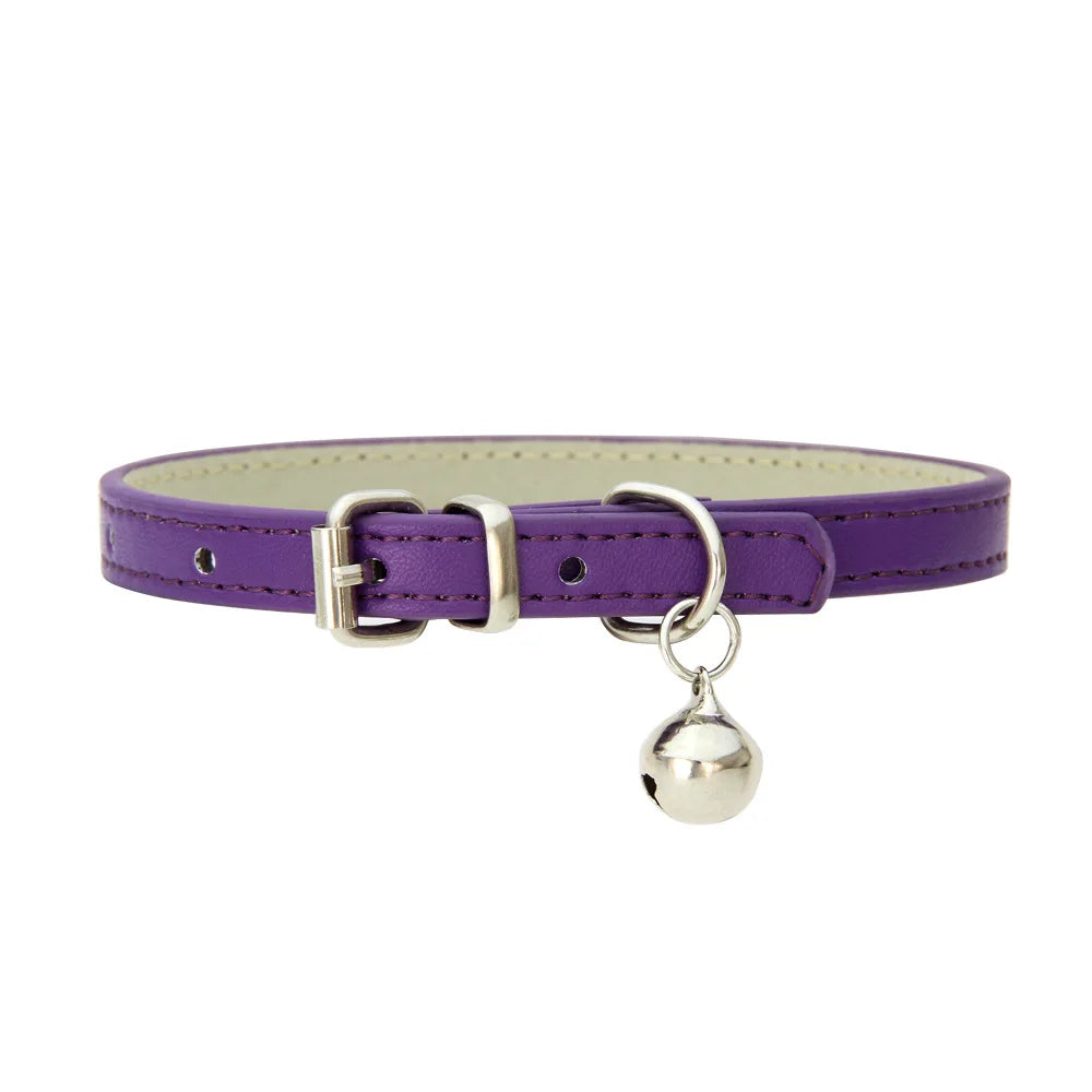 PU Leather Cat/Dog Collar - Durable, Stylish Pet Collar with Metal Buckle