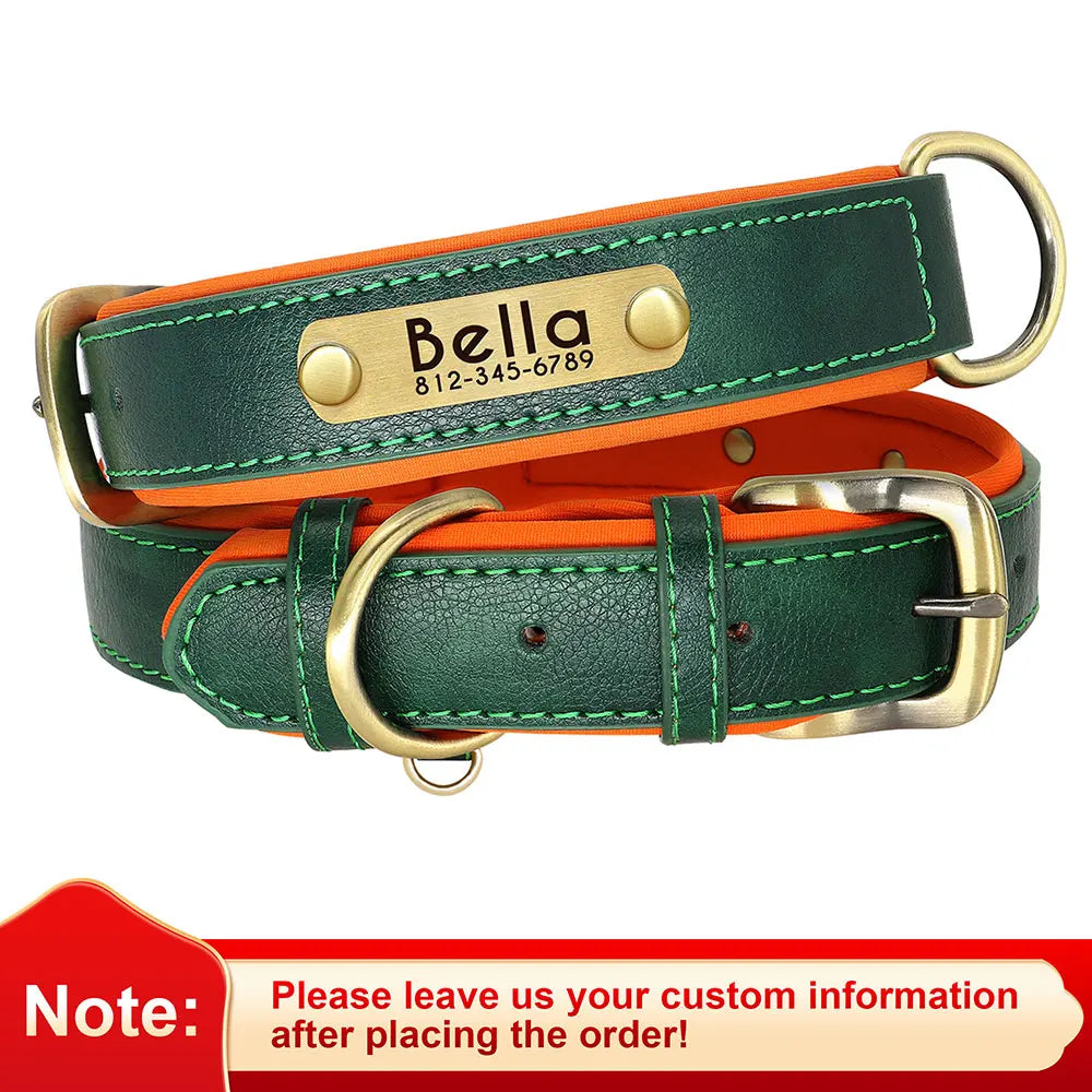 Personalised PU Leather Dog Collar — Free Name Engraving