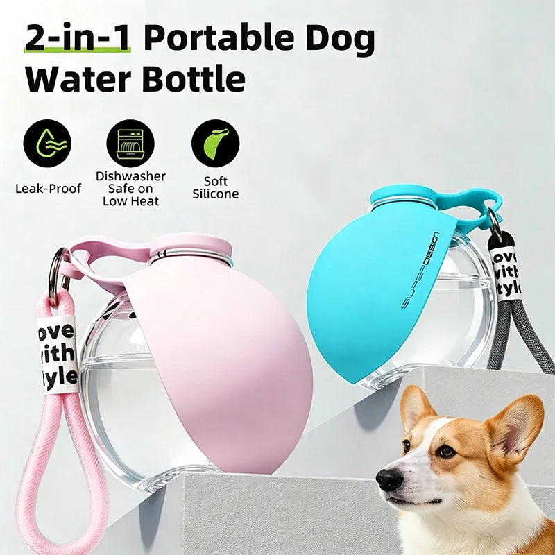 2-in-1 Portable Dog Water Bottle with Foldable Bowl