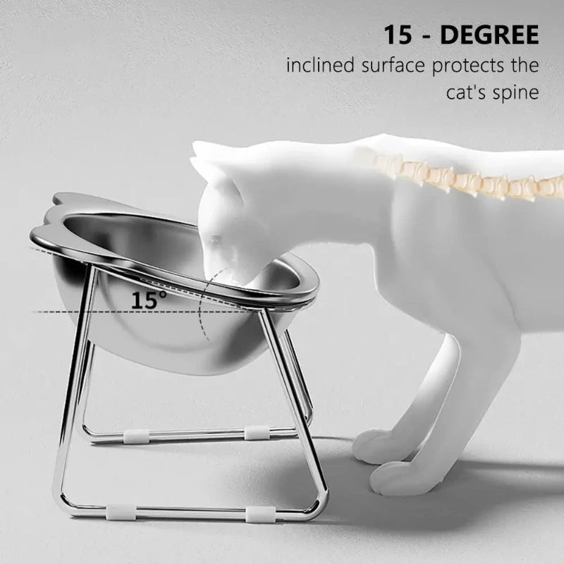 15° Elevated Stainless Steel Cat Bowl — Neck-Relief Design