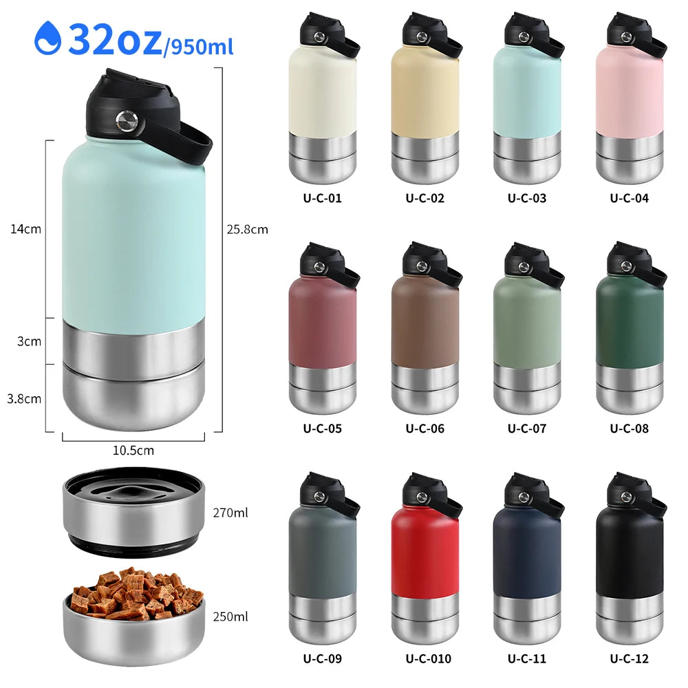 OKKPETS 3-in-1 Insulated Dog Water Bottle with Bowls