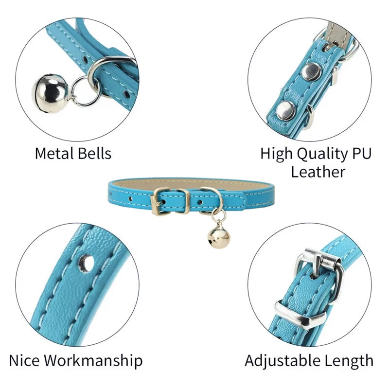 PU Leather Cat/Dog Collar - Durable, Stylish Pet Collar with Metal Buckle