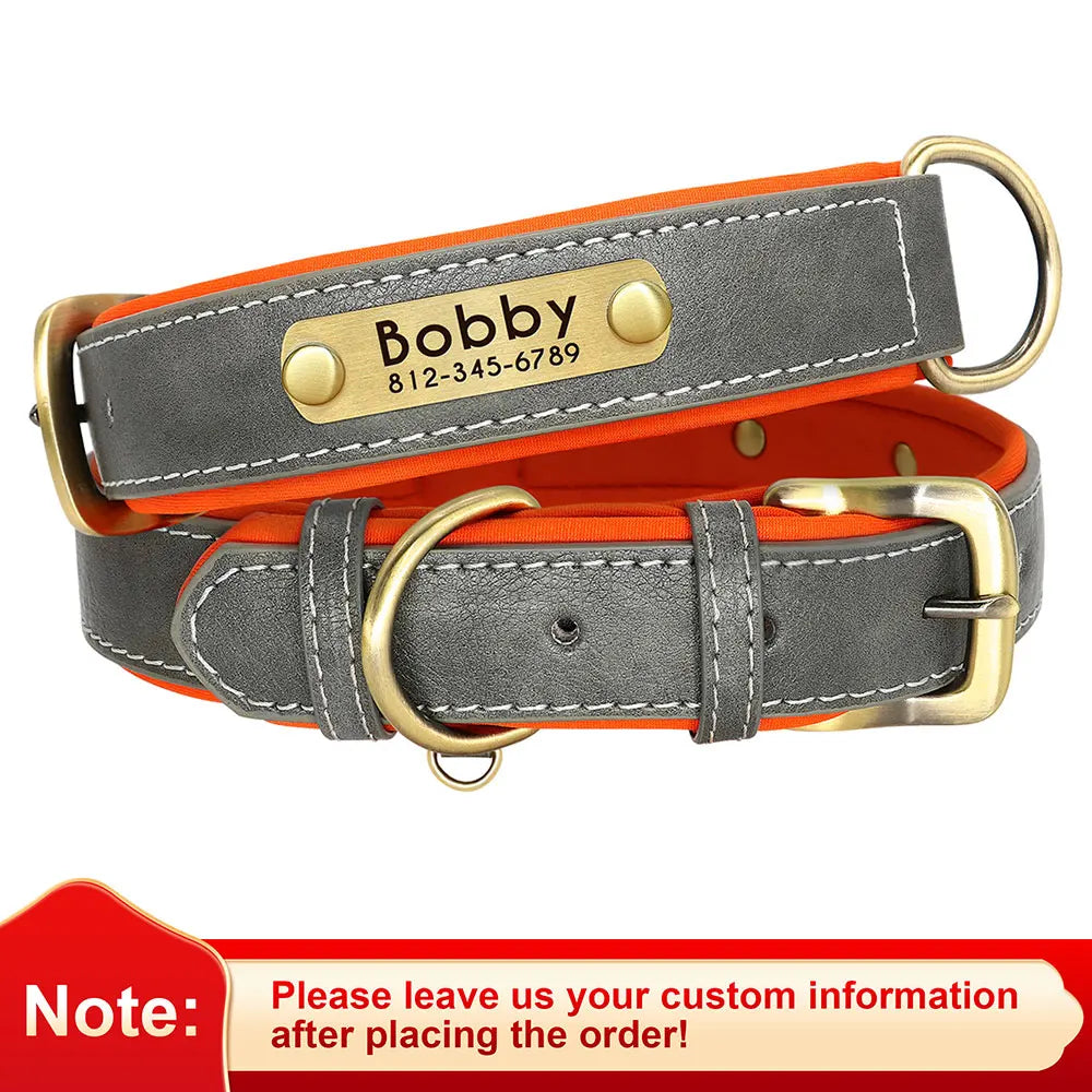 Personalised PU Leather Dog Collar — Free Name Engraving
