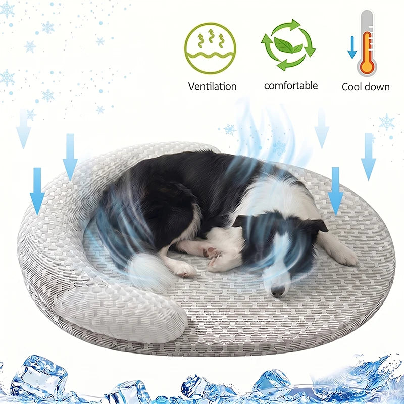 Ice Silk Cooling Pet Bed — Oval Nest for Dogs & Cats