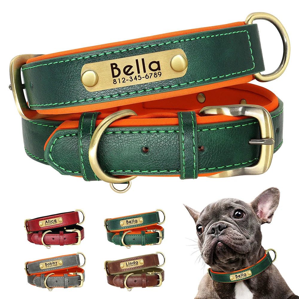 Personalised PU Leather Dog Collar — Free Name Engraving