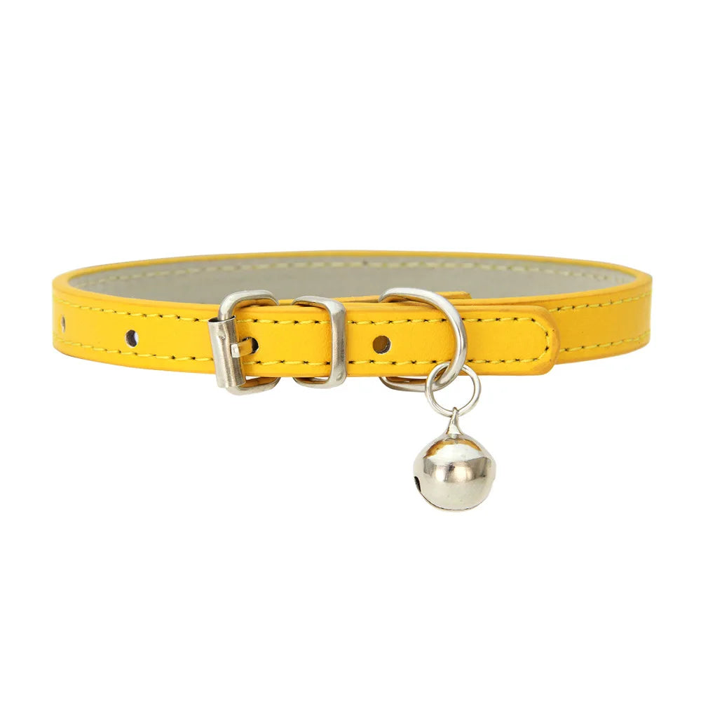 PU Leather Cat/Dog Collar - Durable, Stylish Pet Collar with Metal Buckle
