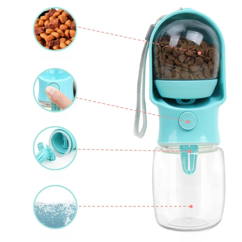Portable Pet Water Bottle with Food Container — 500ml