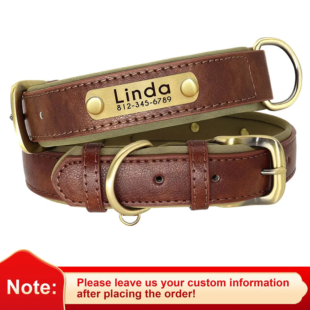 Personalised PU Leather Dog Collar — Free Name Engraving
