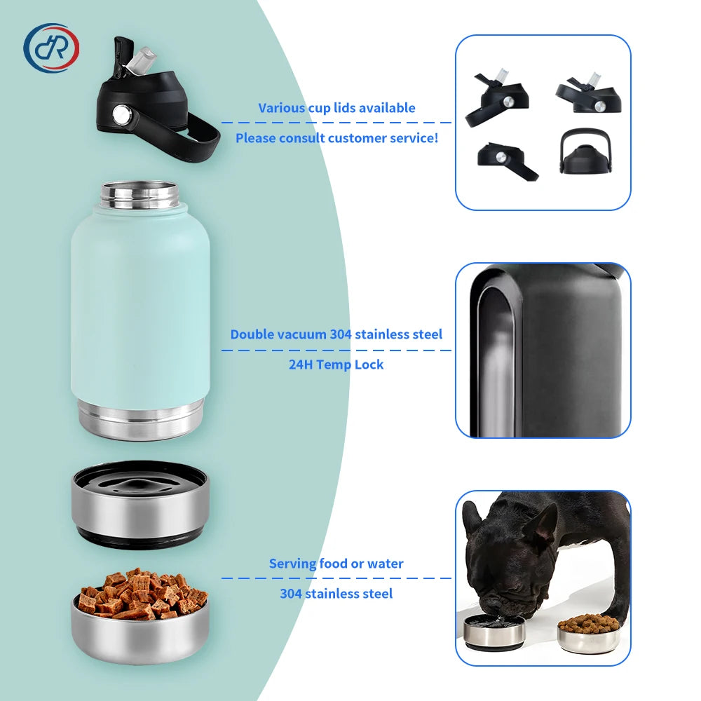 OKKPETS 3-in-1 Insulated Dog Water Bottle with Bowls