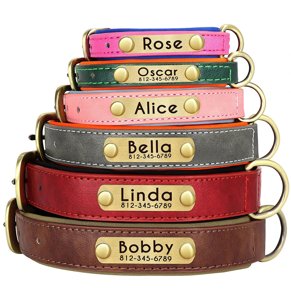 Personalised PU Leather Dog Collar — Free Name Engraving