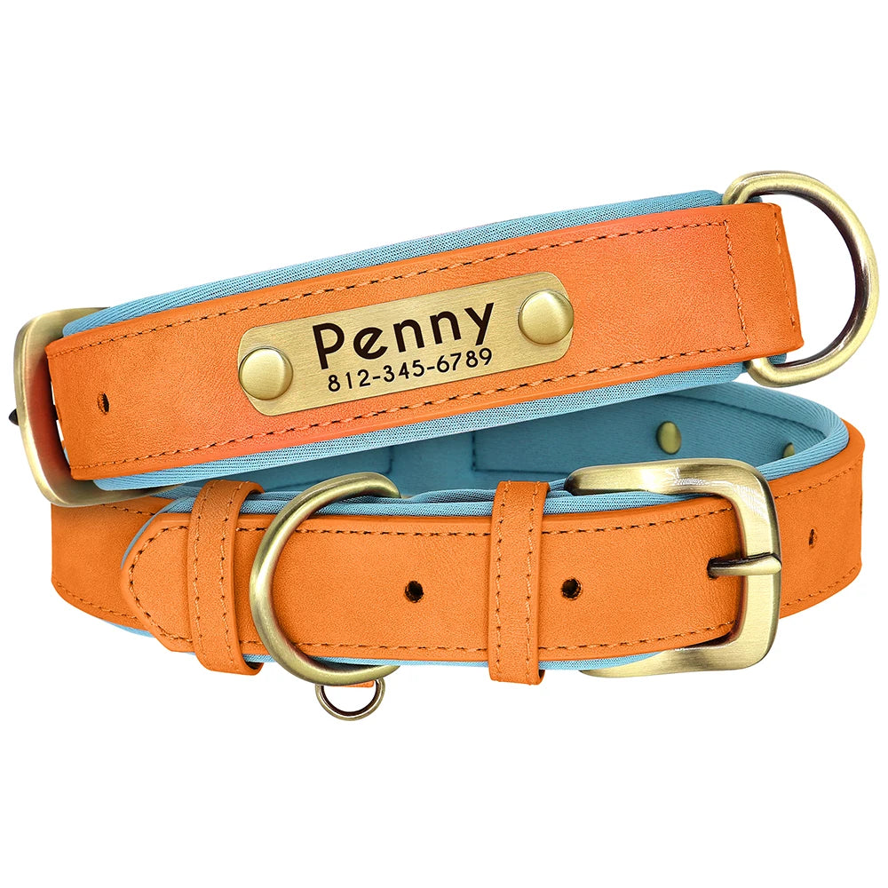 Personalised PU Leather Dog Collar — Free Name Engraving