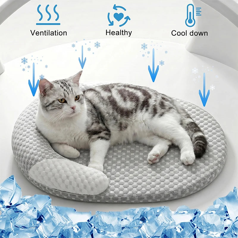Ice Silk Cooling Pet Bed — Oval Nest for Dogs & Cats