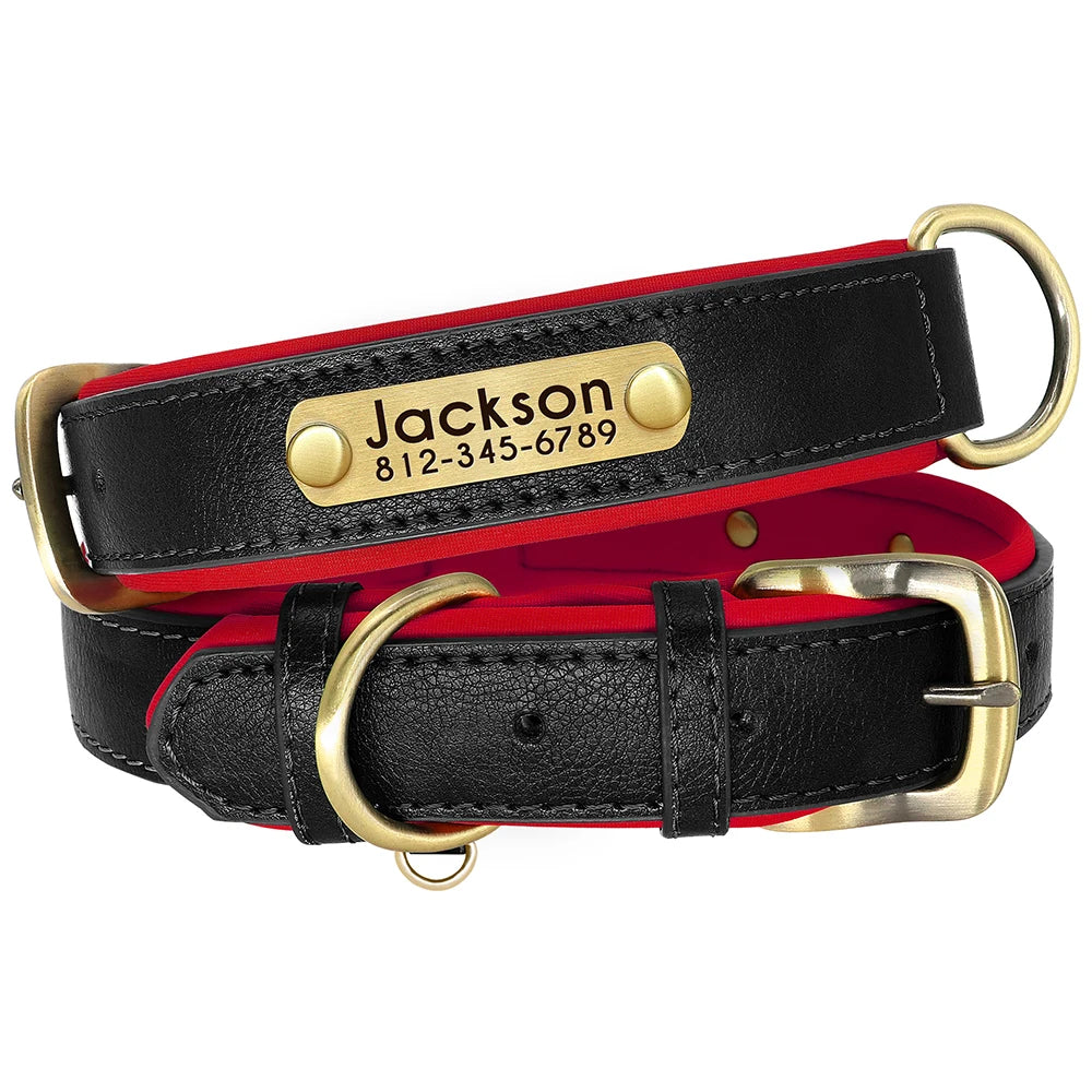 Personalised PU Leather Dog Collar — Free Name Engraving