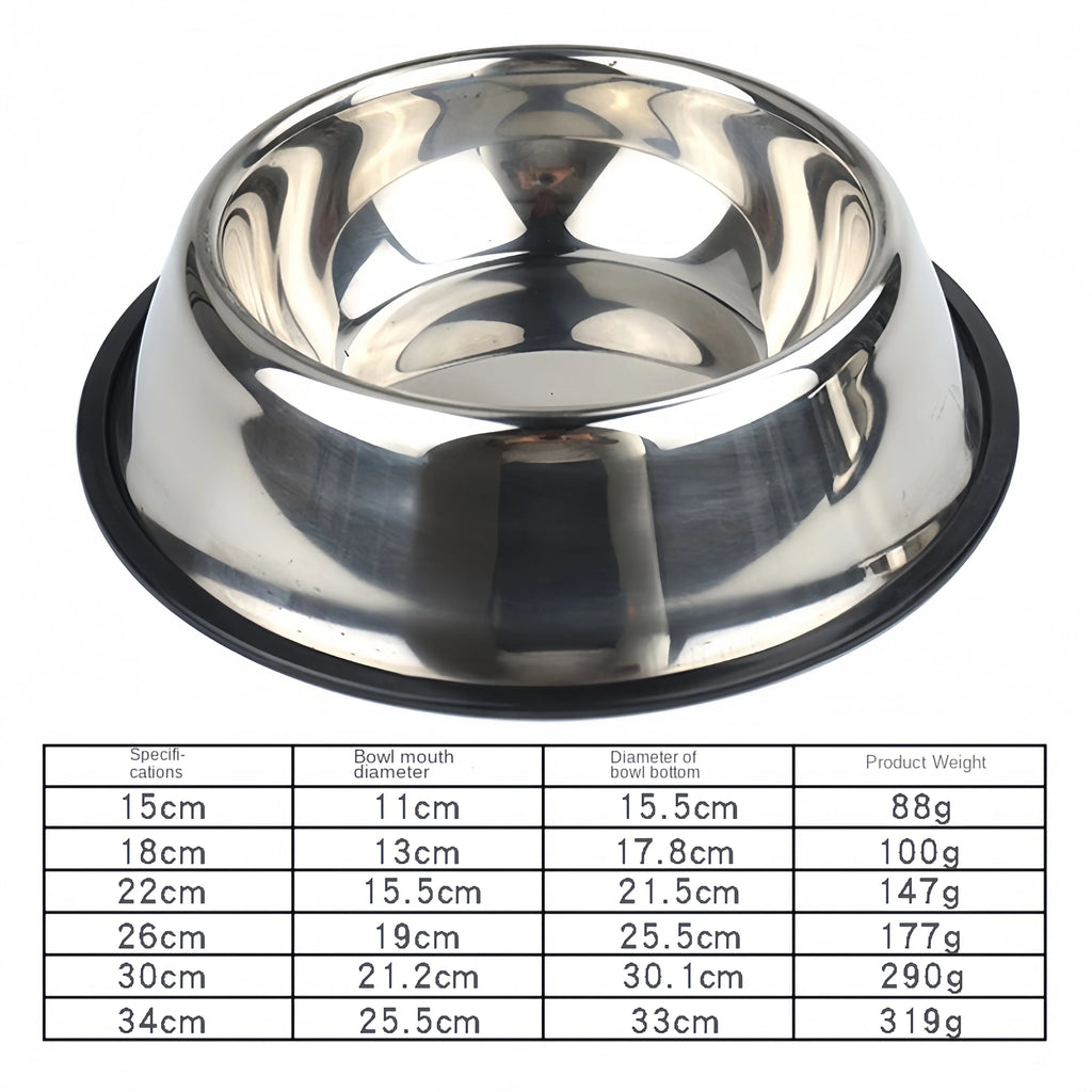 Stainless Steel Pet Feeding Bowl — 6 Sizes for Dogs & Cats