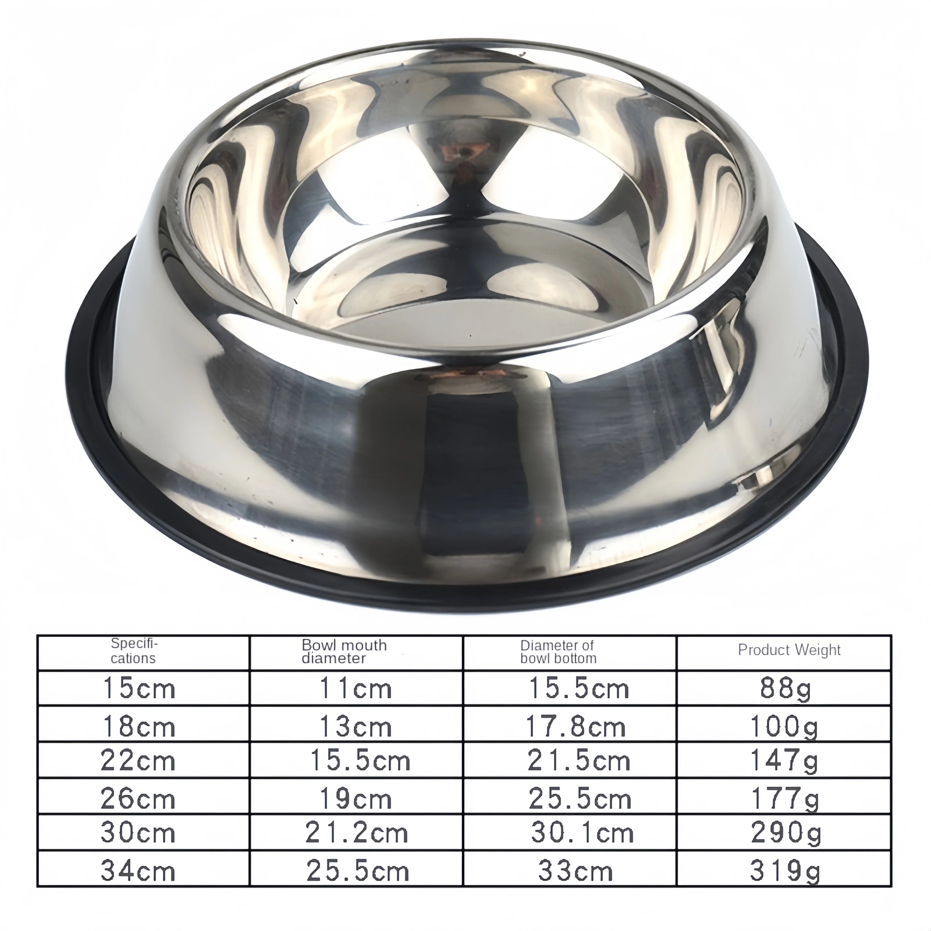 Stainless Steel Pet Feeding Bowl — 6 Sizes for Dogs & Cats