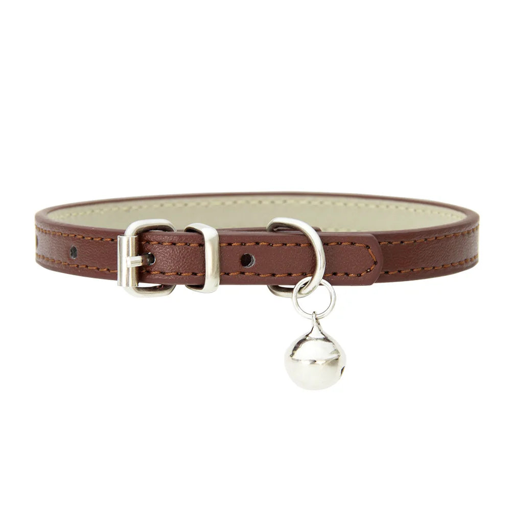 PU Leather Cat/Dog Collar - Durable, Stylish Pet Collar with Metal Buckle