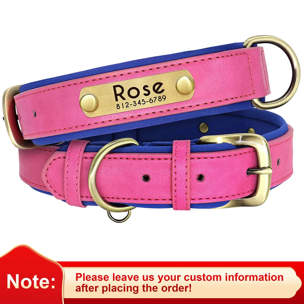 Personalised PU Leather Dog Collar — Free Name Engraving