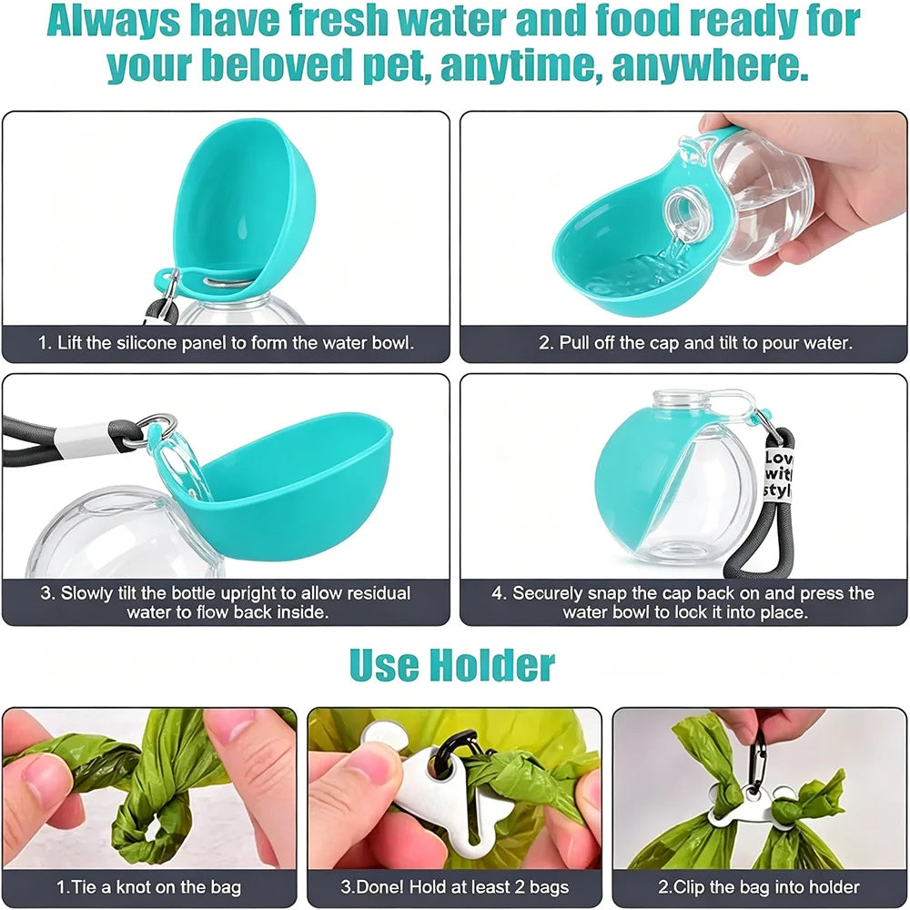 2-in-1 Dog Water Bottle with Food Container & Lanyard