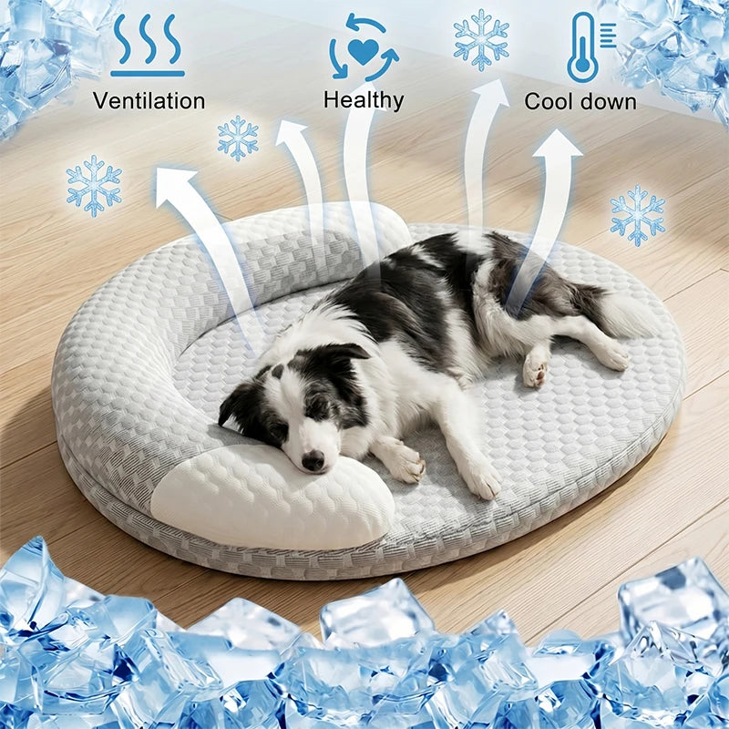 Ice Silk Cooling Pet Bed — Oval Nest for Dogs & Cats