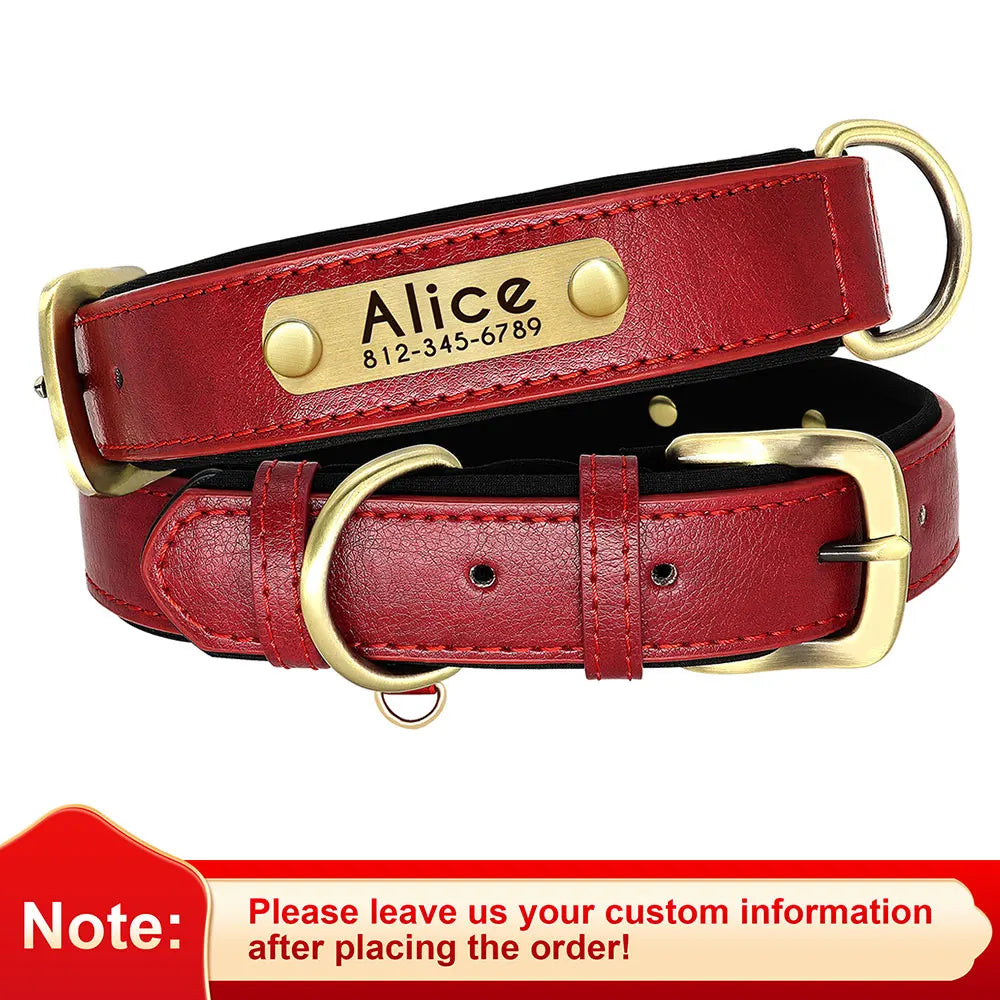 Personalised PU Leather Dog Collar — Free Name Engraving